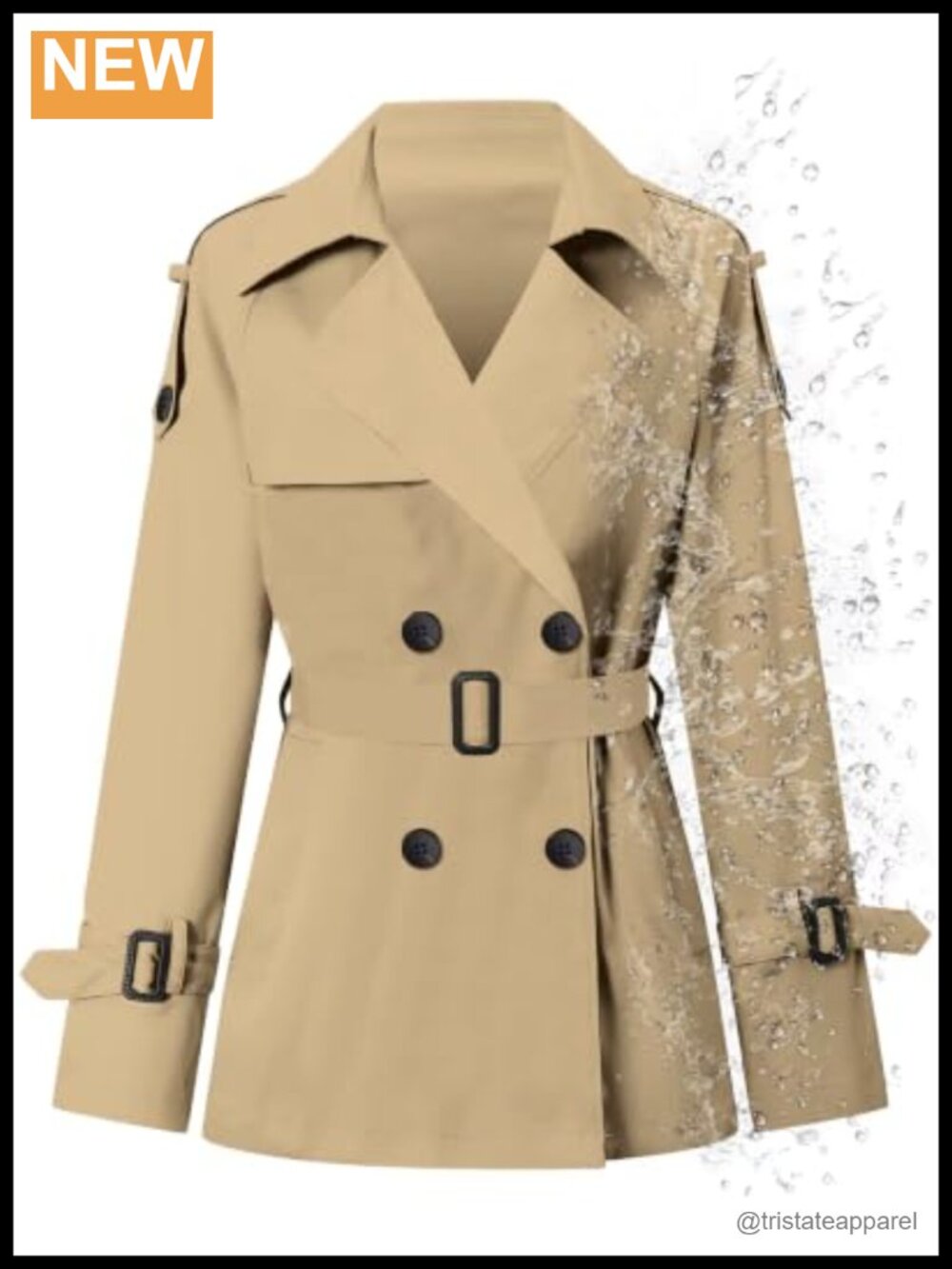 Women's Water-Repellent Double Breasted Belted Short Trench Coat